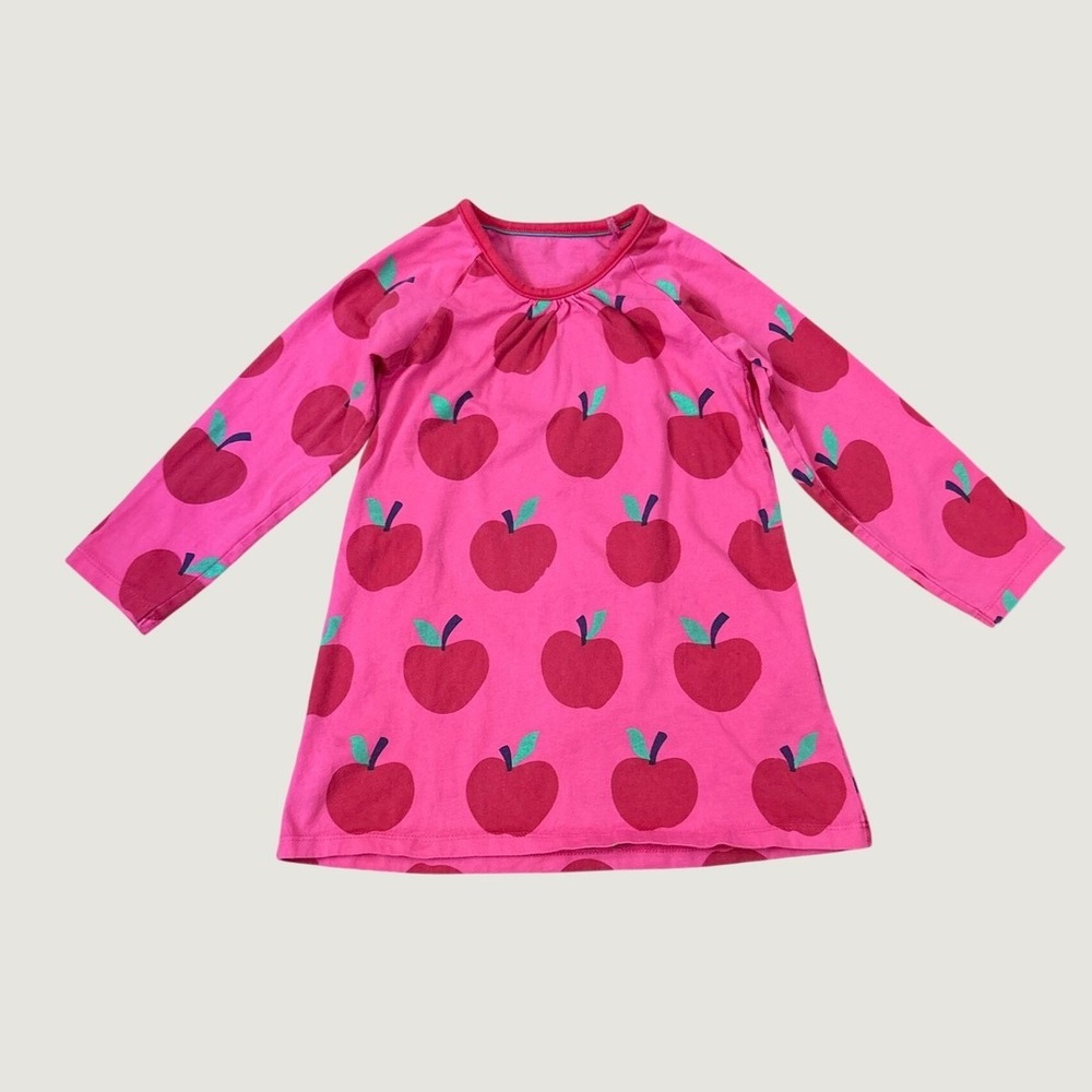 Tea Collection Apple Print Girls Pink Long Sleeve Cotton Dress SIZE 2T